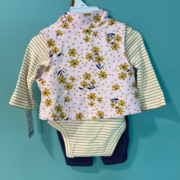 Carter's Baby New Born 3 Piece Outfit Set Pants, Zip Up Vest, Bodysuit Floral - Picture 8 of 10